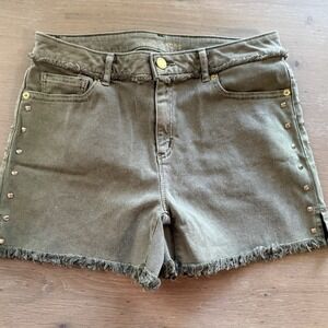 Michael Kors‎ Olive Green Studded Frayed Hem Denim Shorts womens size 6